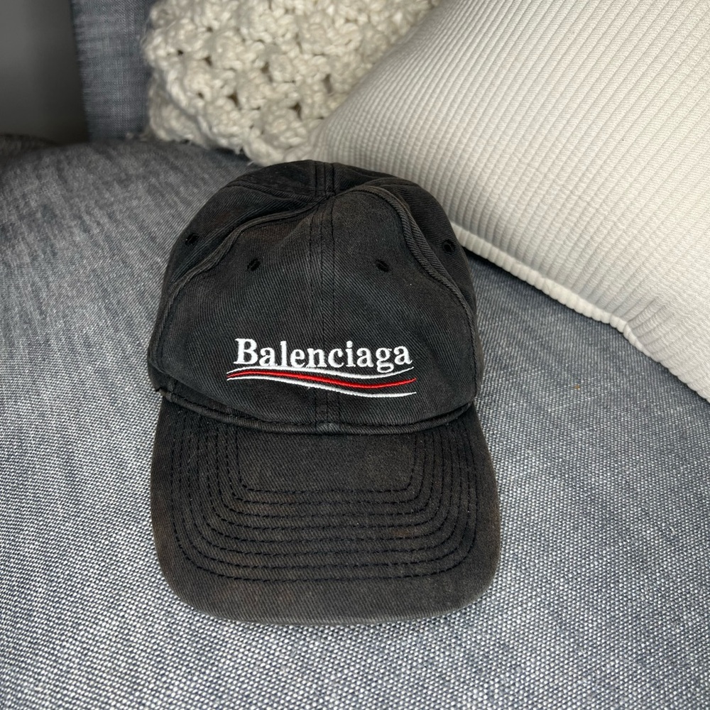 VINTAGE Balenciaga Logo Wave Baseball Hat Black Curved Brim SUPREME Condition